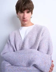 トップマン メンズ アウター カーディガン ニット Topman mixed up knit cardigan in lilac LILAC ライラックのサムネイル