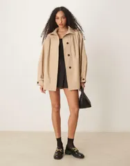 エイソス レディース アウター コート ASOS DESIGN gathered shoulder short trench coat in stone Stone ストーンのサムネイル