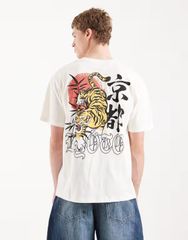 잭 앤 존스 맨즈 탑스 T셔츠 프린트 Jack Jones tiger back printshirt Egret 오프 화이트