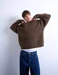 トップマン メンズ アウター ニット・セーター オーバーサイズフィット Vネック Topman oversized fit knit vneck sweater BROWN ブラウンのサムネイル