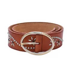 YVES SAINT LAURENT イヴサンローラン YSL バックル ベルト ブラウン レザー メッシュ 556300 ゴールド金具 小物 美品 中古 4a002664のサムネイル