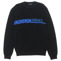 美品▼VERSACE ヴェルサーチ 2021年製 1003703 ウール ロゴ プルオーバー ニットセーター ブラック 48 イタリア製 正規品 メンズのサムネイル