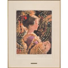 斉藤三郎　「 姉妹 」　リトグラフ　54/150　15号　直筆サイン　BK026 斉藤三郎 「 姉妹 」 リトグラフ 54/150 15号 直筆サイン BK026 - メルカリ