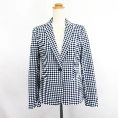 ザラ ベーシック ZARA BASIC ジャケット ブレザー テーラード 長袖 シングル 1B 総裏 ギンガムチェック ストレッチ EUR S USA S ネイビー×ホワイト ※EKMのサムネイル