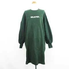 ミルクフェド MILKFED. ワンピース チュニック スウェット 長袖 ドロップショルダー クルーネック ミモレ丈 ロゴ コットン One ダークグリーン ※EKMのサムネイル