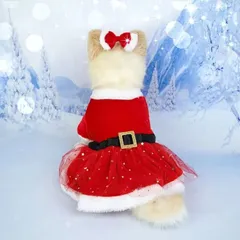 ペット 犬 猫 洋服 サンタクロース サンタ コスプレ リボン クリスマス ファー チュール かわいい 仮装 ドッグウェアのサムネイル