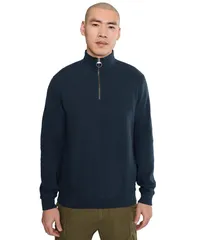 バブアー メンズ アウター パーカー・スウェット ハーフジップ シャツ Barbour Pique Interlock Half Zip Sweatshirt Navy ネイビーのサムネイル