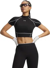 アンダーアーマー レディース トップス シャツ Under Armour Womens HeatGear Elite Crop Mock Short Sleeve Ultimate BlackRefl