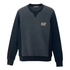 81e27 【美品】 DOLCE&GABBANA ドルチェアンドガッバーナ スウェット トレーナー クルーネック プルオーバー ロゴプレート サイズ44 ネイビー コットン100％ メンズ 紳士服u02tのサムネイル