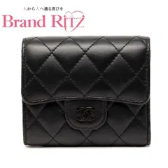 中古 シャネル ココマーク マトラッセ 三つ折り財布 ブラック ラムスキン レディース CHANEL 【送料無料】【三田店】