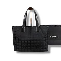 美品】シャネルCHANEL黒ニュートラベルライン肩掛けトートバッグMM正規