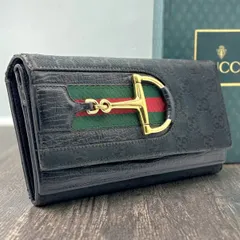 【時を重ねて、なお色褪せない】　GUCCI オールドグッチ　長財布 シェリーライン ホースビット GGキャンバス　ブラック