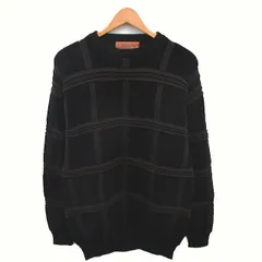 コルシーニ corsini ニット セーター クルーネック チェック ウール 厚手 長袖 M 黒 茶 ブラック ブラウン /TT ■ECD004のサムネイル