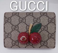 美品✨グッチ◇チェリーモチーフ二つ折り財布 スプリームPVC赤レザー