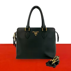 極 美品 PRADA プラダ ロゴ 金具 サフィアーノ レザー 本革 2way ハンドバッグ ミニ トートバッグ ショルダーバッグ ブラック 210-6