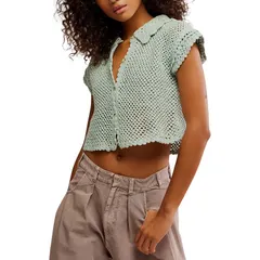 フリーピープル レディース トップス Tシャツ Free People Lily Crochet Top Womens Pale Aqua アクアのサムネイル