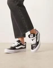 バンズ レディース シューズ スニーカー トール レザー Vans Knu Skooleather sneakers in metallic Black ブラック
