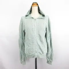 ジルスチュアート JILL STUART パーカー ジャケット スウェット 長袖 ジップアップ 切替 レース コットン M ライトグリーン ※EKMのサムネイル