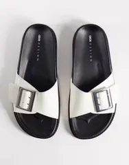 エイソス レディース シューズ サンダル ASOS DESIGN Farley wide strap flat sandals WHITE ホワイトのサムネイル