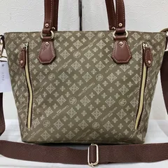 3770　Christian Olivier　クリスチャンオリビエ　トートバッグ　 2way　ショルダーバッグ　モノグラム　総柄　ナイロン　 レザー　カーキベージュ系　レディースのサムネイル