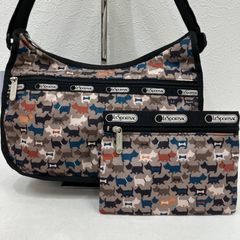 美品 レスポートサック ショルダーバッグ 犬 ドッグ 総柄 黒 グレー系 
