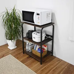 レンジラック ロータイプ 高さ83cm ブラック コンセント付き スライド式収納棚 キッチン収納 レンジ台 組立品のサムネイル