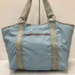 3829　LeSportsac　レスポートサック　トートバッグ　 ドット　水玉　花柄ショルダー　水色系　ナイロン　 軽量　レディース