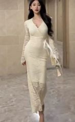 BOCHERON Elegant Lace Long Dress white - メルカリ