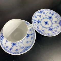ROYAL COPENHAGEN（ロイヤルコペンハーゲン）コーヒーカップ&ソーサー 072 ブルーフルーテッド ハーフレース デンマーク製  推定1970年代後半　1客＋ソーサのセット　高級食器　美品　青い花の模様
