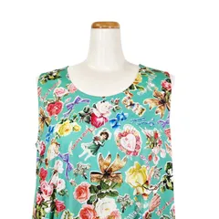 6月限定開催！7日間だけの感謝セール  鴨居羊子ワンピース　新品未使用‼️TUNIC　春夏　ノースリーブ100双天竺　ゴールドリボン　63226　グリーン色のサムネイル
