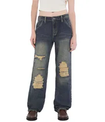 ゲス レディース ボトムス デニムパンツ ジーンズ Guess Originals Mid Rise Distressed Carpenter Jeans Go Wonder Dark Washのサムネイル