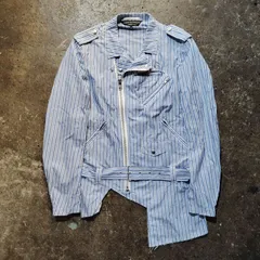 COMME des GARCONS HOMME PLUS 16ss ストライプ柄 カットオフ シャツライダース ジャケット コムデギャルソンオムプリュス 2016ss AD2015 変形 アシンメトリー PQ-B042 Lのサムネイル