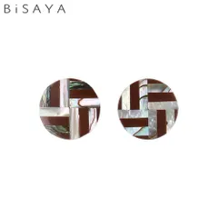 ＜BiSAYA＞ ピアス 幾何学模様×丸型 BAP0010-BR（ブラウン）のサムネイル