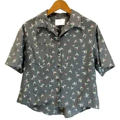 【中古】　STUDIOUS　柄シャツ　半袖　トップス　オープンカラー　胸ポケット　ショート丈　総柄　日本製　古着　/2401のサムネイル