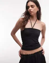 モンキ レディース トップス Tシャツ ホルター Monki 2in1 halter bandeau top Black dark ブラックのサムネイル