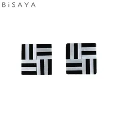＜BiSAYA＞ イヤリング 幾何学模様×スクエア BAE0008-BK（ブラック）のサムネイル