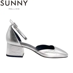 未使用 PELLICO SUNNY アンクルベルトフレアヒールパンプス 38 シルバー  【値下げ交渉歓迎】のサムネイル