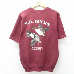 L/古着 リー Lee 半袖 スウェット メンズ 90年代 90s M.R. DUCKS 鳥 クルーネック USA製 エンジ【spe】 26may01