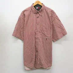 XL/古着 トミーヒルフィガー 半袖 ブランド シャツ メンズ 90年代 90s ワンポイントロゴ 大きいサイズ ロング丈 コットン ボタンダウン エンジ他 ストライプ 26may01