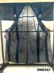 【着物】夏用着物　色無地　紗絽　ポリエステル　紋付　一つ紋　紺色　花文様　菊　牡丹　紅葉　波文様　着物　和装　OME557