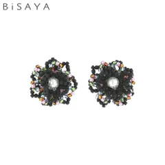 ＜BiSAYA＞ イヤリング ビーズ×フラワー BAE0010-BK（ブラック）のサムネイル