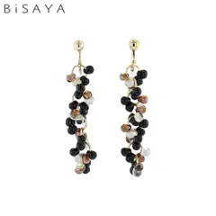 ＜BiSAYA＞ イヤリング ビーズ×ゆらゆら BAE0011-BK（ブラック）のサムネイル
