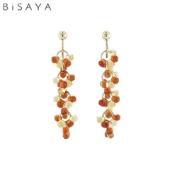＜BiSAYA＞ イヤリング ビーズ×ゆらゆら BAE0011-BR（ブラウン）のサムネイル