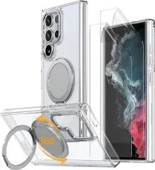 Samsung Galaxy S22 Ultra/S23 Ultra ケース MagSafe対応 多機能360度回転スタンド 縦横両対応 リング N52マグネット搭載 ワイヤレス充電対応 米軍MIL規格 耐衝撃性 ギャラクシー S22のサムネイル
