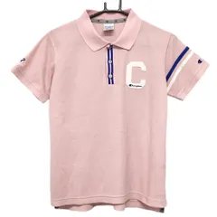【美品】チャンピオン 半袖ポロシャツ ピンク×ブルー ワッフル調 袖ライン レディース LARGE ゴルフウェア Champion