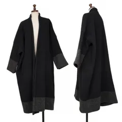 コムデギャルソンCOMME des GARCONS ウールコットンバイカラーボタンレスコート 黒チャコールL位のサムネイル