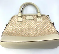 ケイトスペード kate spade 2WAY ハンドバッグ ショルダーバッグ 斜め掛け メッシュレザー 編み込み イントレチャート ホワイト 白 ゴールド金具 カバン 内側ドット柄 ミニバッグ kate spade NEW YORK 横245mm 美品 中古