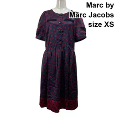 □ マークバイマークジェイコブス Marc by Marc Jacobs ドット柄ワンピース ミモレ丈 半袖 フレア ネイビー 赤 XS 5号 レディース S6E496のサムネイル