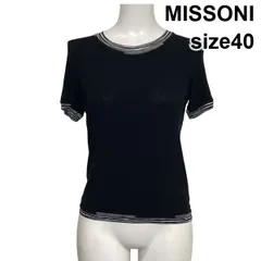 □ ミッソーニ MISSONI サマーニットTシャツ カットソー 半袖 ラウンドネック ジグザグ織り ステッチ ウール混 40 M 9号 レディース S6E497のサムネイル
