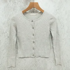12 Twelve Agenda トゥエルブアジェンダ カーディガン 長袖 リブニット クルーネック アソート釦 グレー Mサイズ 〇□☆のサムネイル